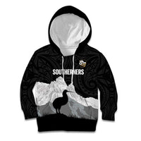 New Zealand South Island Football Custom Kid Hoodie Aoraki Mount Cook With Kiwi Maori Pattern LT14 Hoodie Black - Polynesian Pride