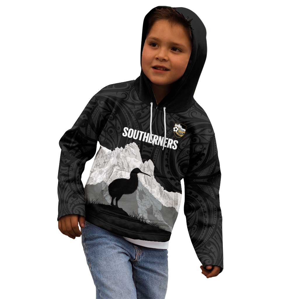 New Zealand South Island Football Custom Kid Hoodie Aoraki Mount Cook With Kiwi Maori Pattern LT14 - Polynesian Pride
