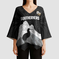 New Zealand South Island Football Custom Kimono Sleeve Blouse Aoraki Mount Cook With Kiwi Maori Pattern