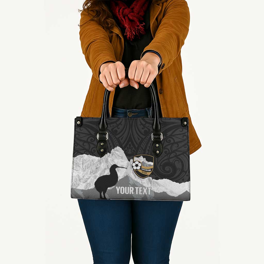 New Zealand South Island Football Custom Leather Bag Aoraki Mount Cook With Kiwi Maori Pattern