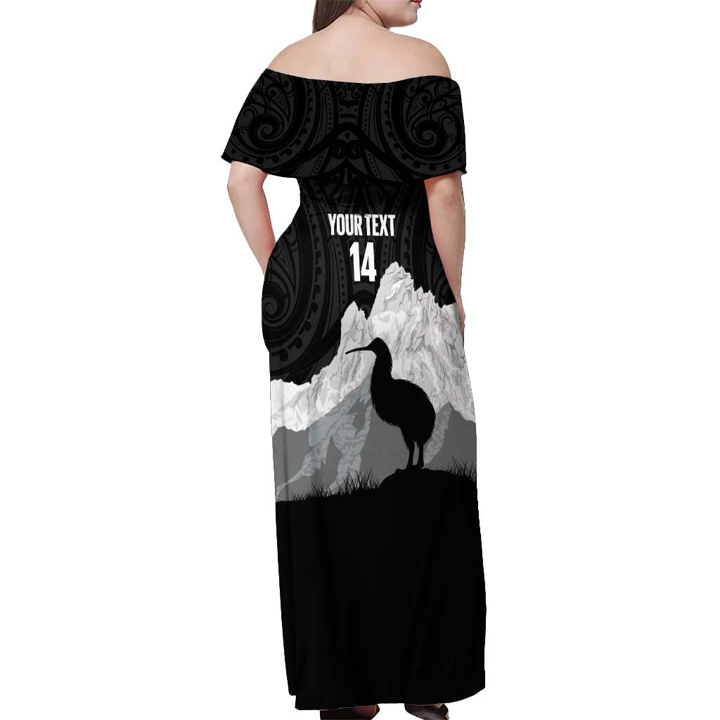 New Zealand South Island Football Custom Off Shoulder Maxi Dress Aoraki Mount Cook With Kiwi Maori Pattern