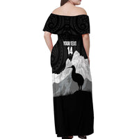 New Zealand South Island Football Custom Off Shoulder Maxi Dress Aoraki Mount Cook With Kiwi Maori Pattern