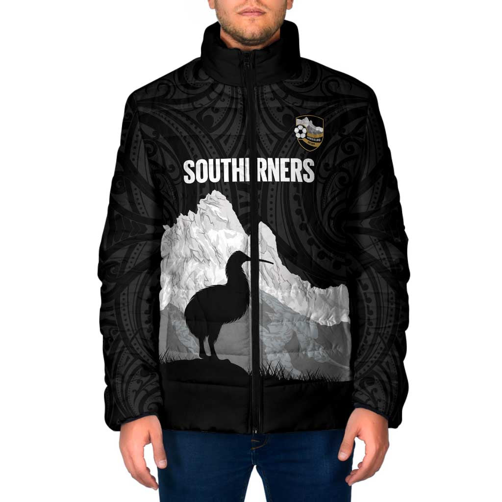 New Zealand South Island Football Custom Padded Jacket Aoraki Mount Cook With Kiwi Maori Pattern