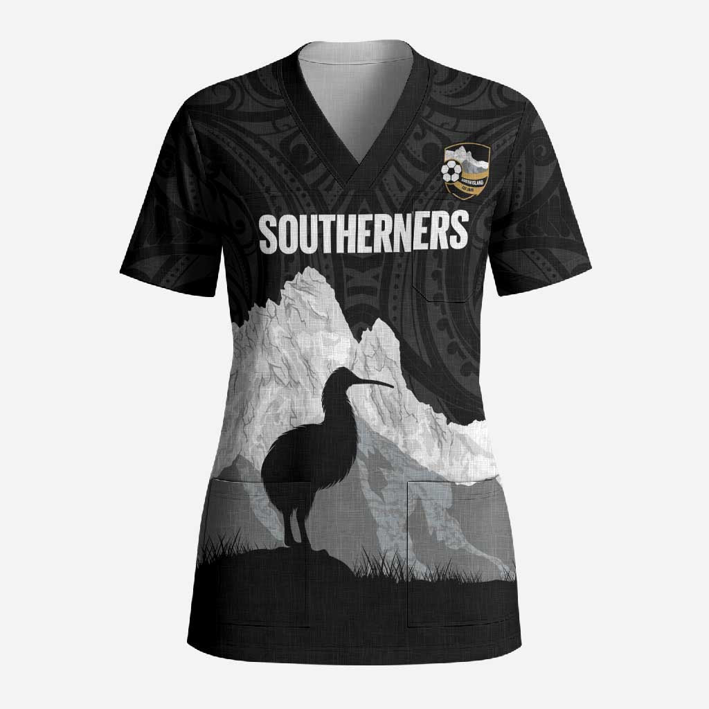 New Zealand South Island Football Custom Scrub Top Aoraki Mount Cook With Kiwi Maori Pattern