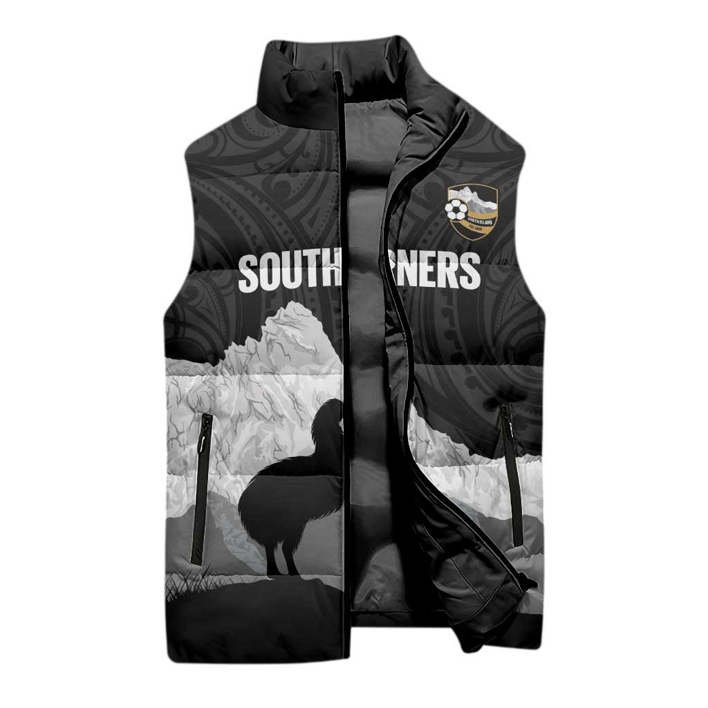 New Zealand South Island Football Custom Sleeveless Puffer Jacket Aoraki Mount Cook With Kiwi Maori Pattern