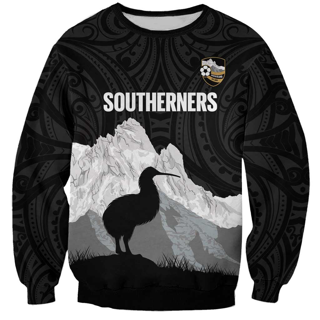 New Zealand South Island Football Custom Sweatshirt Aoraki Mount Cook With Kiwi Maori Pattern