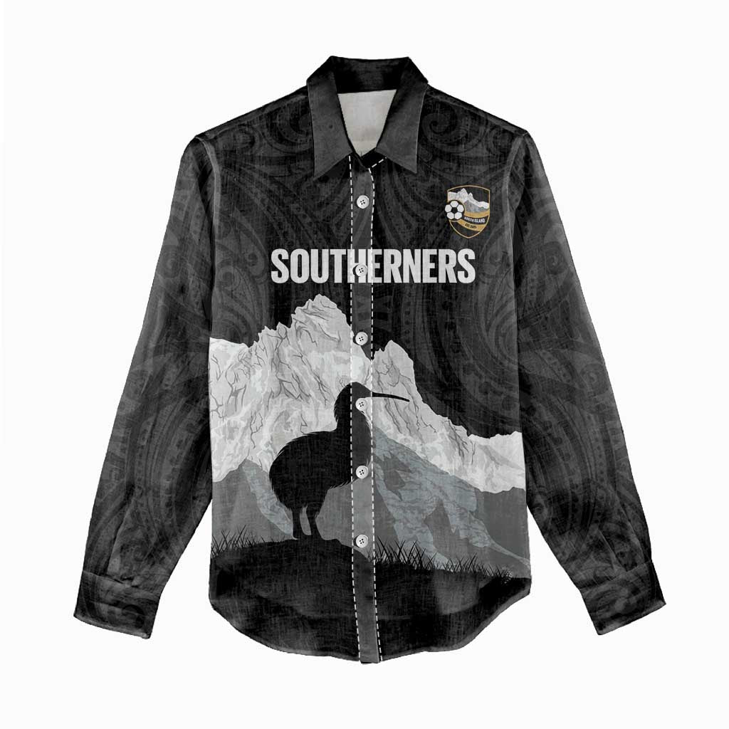 New Zealand South Island Football Custom Women Casual Shirt Aoraki Mount Cook With Kiwi Maori Pattern