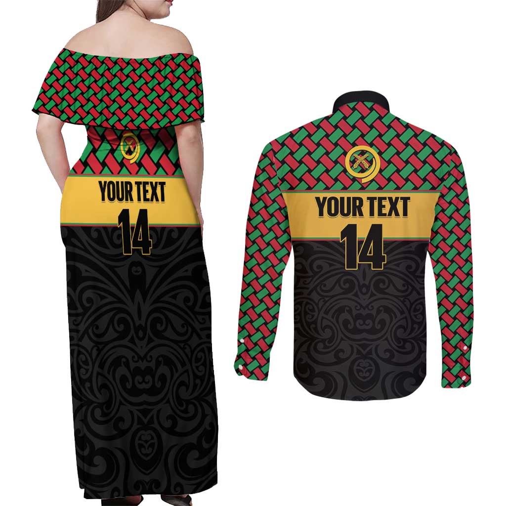 Vanuatu Football Custom Couples Matching Off Shoulder Maxi Dress and Long Sleeve Button Shirt Go Chiefs Basket-weave Pattern