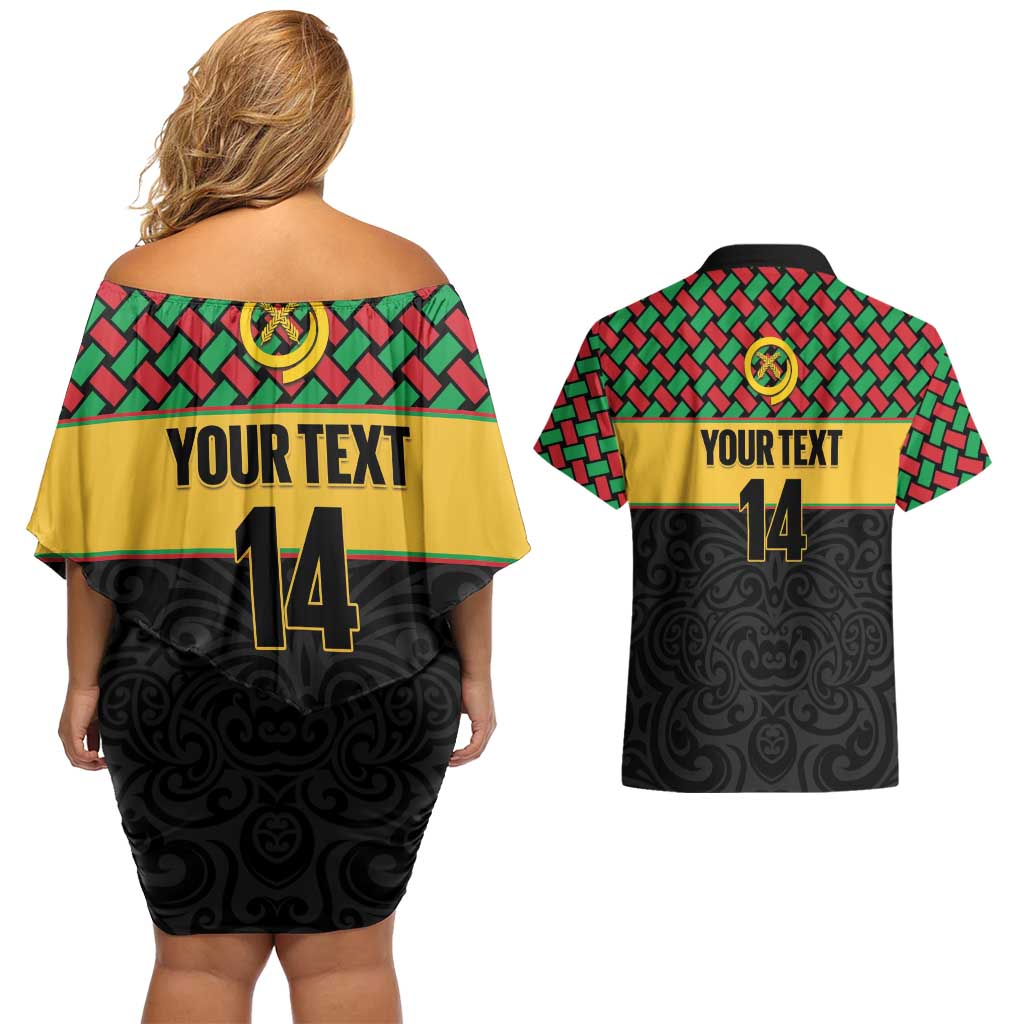 Vanuatu Football Custom Couples Matching Off Shoulder Short Dress and Hawaiian Shirt Go Chiefs Basket-weave Pattern