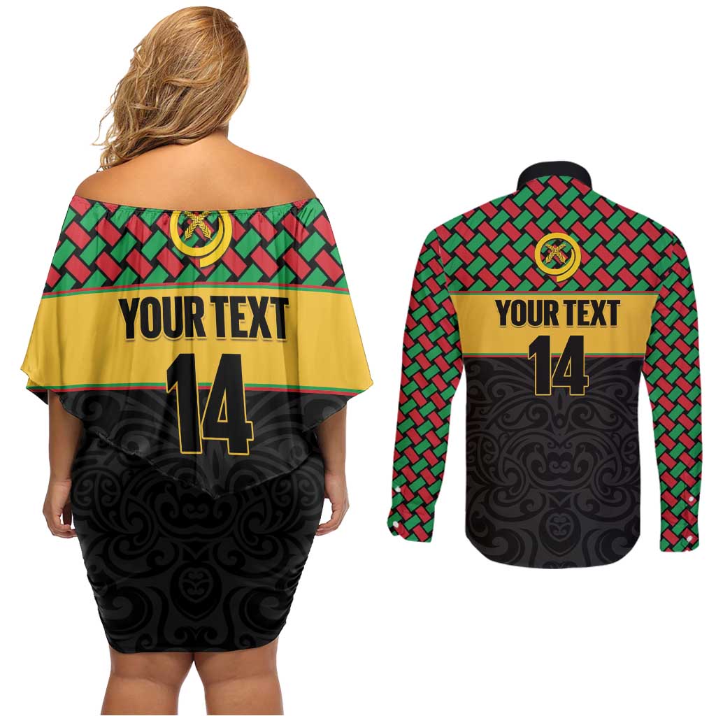 Vanuatu Football Custom Couples Matching Off Shoulder Short Dress and Long Sleeve Button Shirt Go Chiefs Basket-weave Pattern