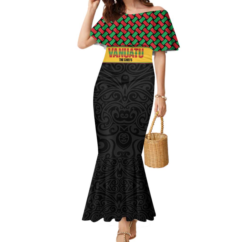 Vanuatu Football Custom Family Matching Mermaid Dress and Hawaiian Shirt Go Chiefs Basket-weave Pattern