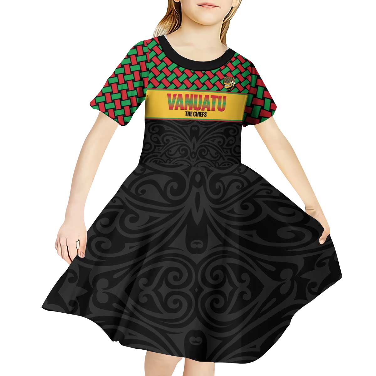 Vanuatu Football Custom Kid Short Sleeve Dress Go Chiefs Basket-weave Pattern