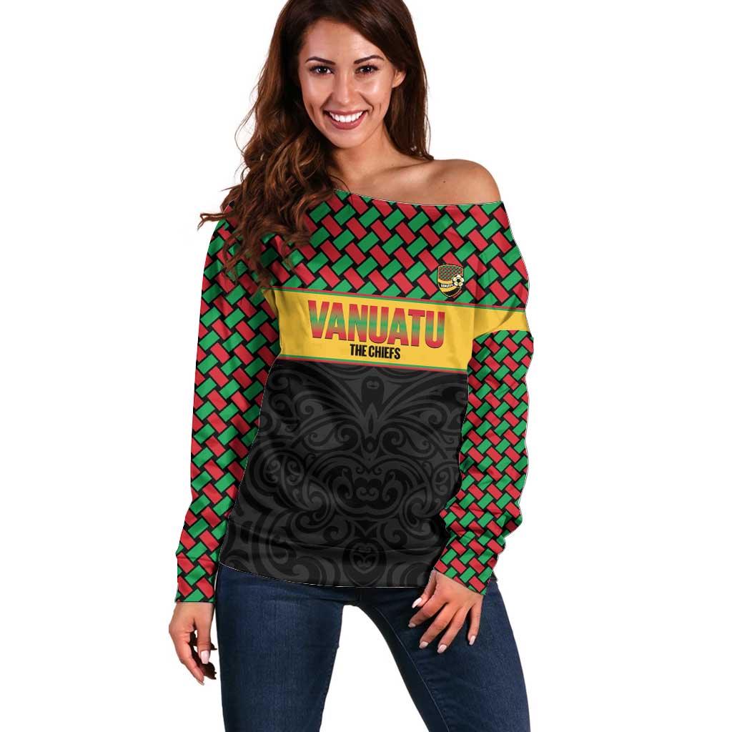Vanuatu Football Custom Off Shoulder Sweater Go Chiefs Basket-weave Pattern