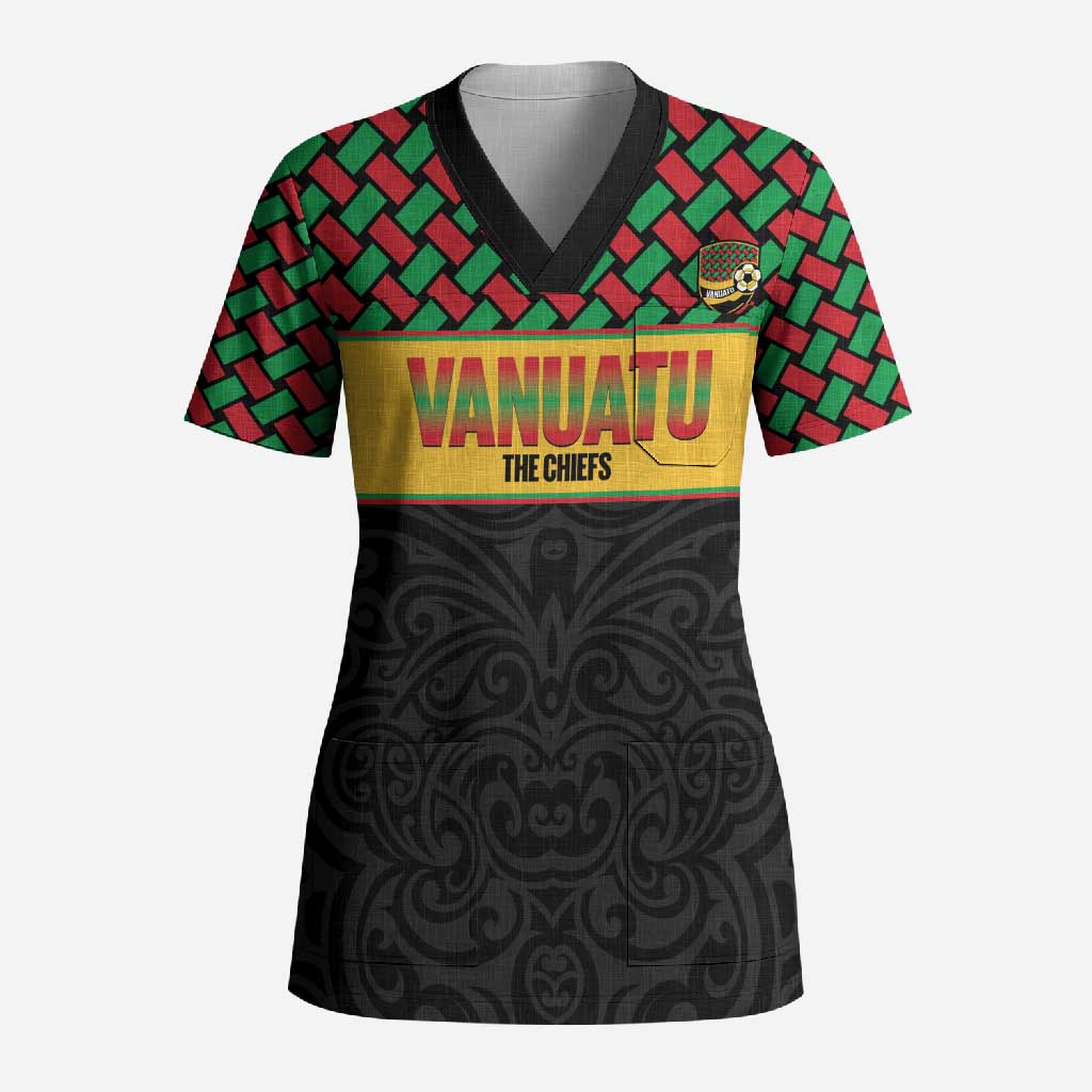 Vanuatu Football Custom Scrub Top Go Chiefs Basket-weave Pattern