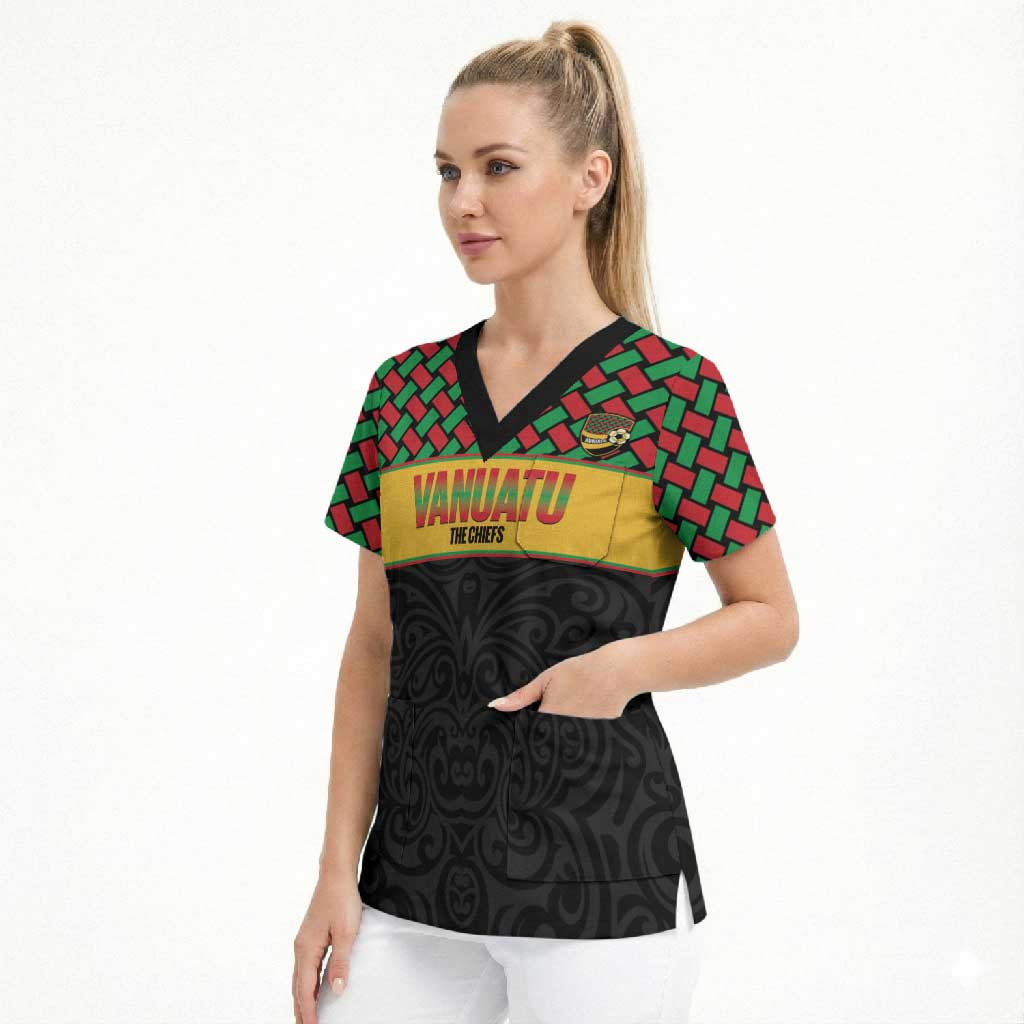 Vanuatu Football Custom Scrub Top Go Chiefs Basket-weave Pattern