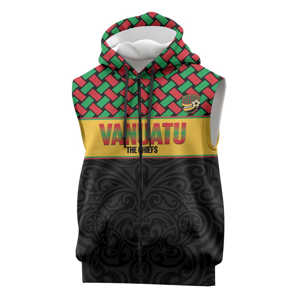 Vanuatu Football Custom Sleeveless Zip Hoodie Go Chiefs Basket-weave Pattern LT14 Black - Polynesian Pride