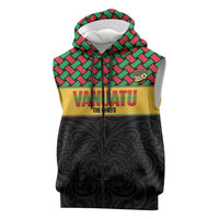 Vanuatu Football Custom Sleeveless Zip Hoodie Go Chiefs Basket-weave Pattern LT14 Black - Polynesian Pride