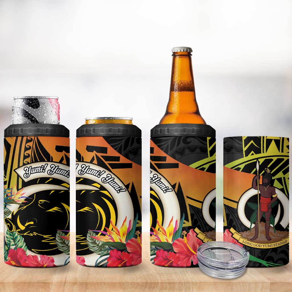 Vanuatu Boar Tusk Yumi Yumi Yumi 4 in 1 Can Cooler Tumbler Independens Dei Long God Yumi Stanap