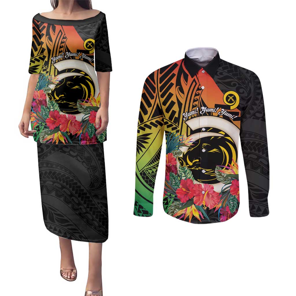 Vanuatu Boar Tusk Yumi Yumi Yumi Couples Matching Puletasi and Long Sleeve Button Shirt Independens Dei Long God Yumi Stanap