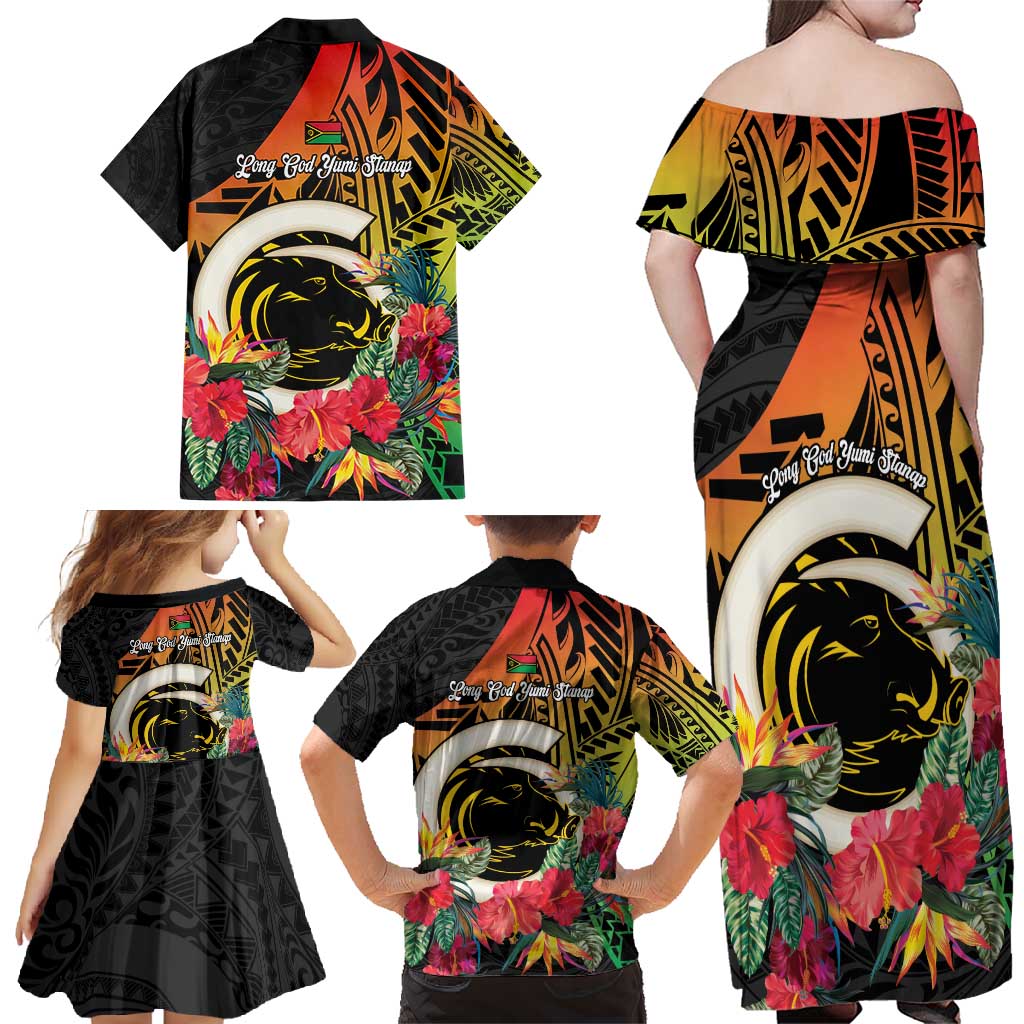 Vanuatu Boar Tusk Yumi Yumi Yumi Family Matching Off Shoulder Maxi Dress and Hawaiian Shirt Independens Dei Long God Yumi Stanap