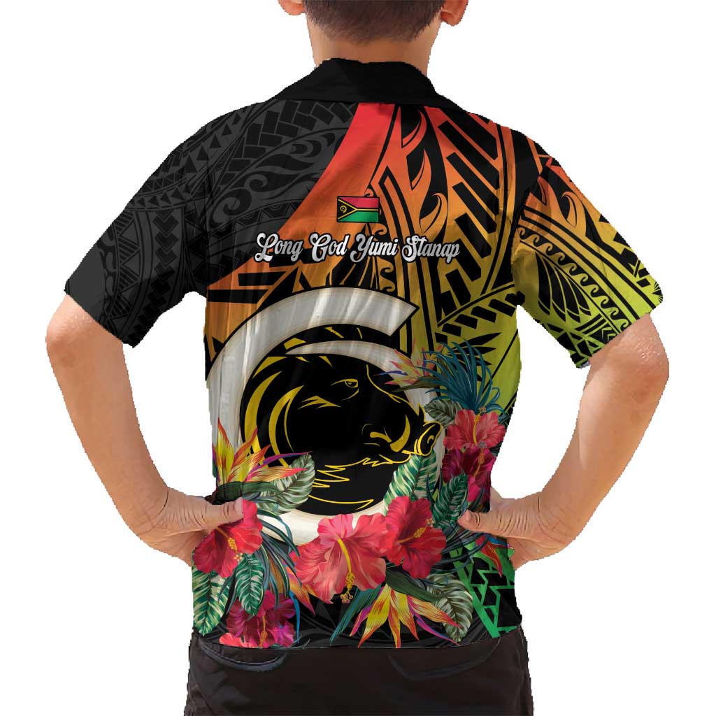 Vanuatu Boar Tusk Yumi Yumi Yumi Family Matching Off Shoulder Short Dress and Hawaiian Shirt Independens Dei Long God Yumi Stanap