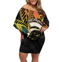 Vanuatu Boar Tusk Yumi Yumi Yumi Family Matching Off Shoulder Short Dress and Hawaiian Shirt Independens Dei Long God Yumi Stanap