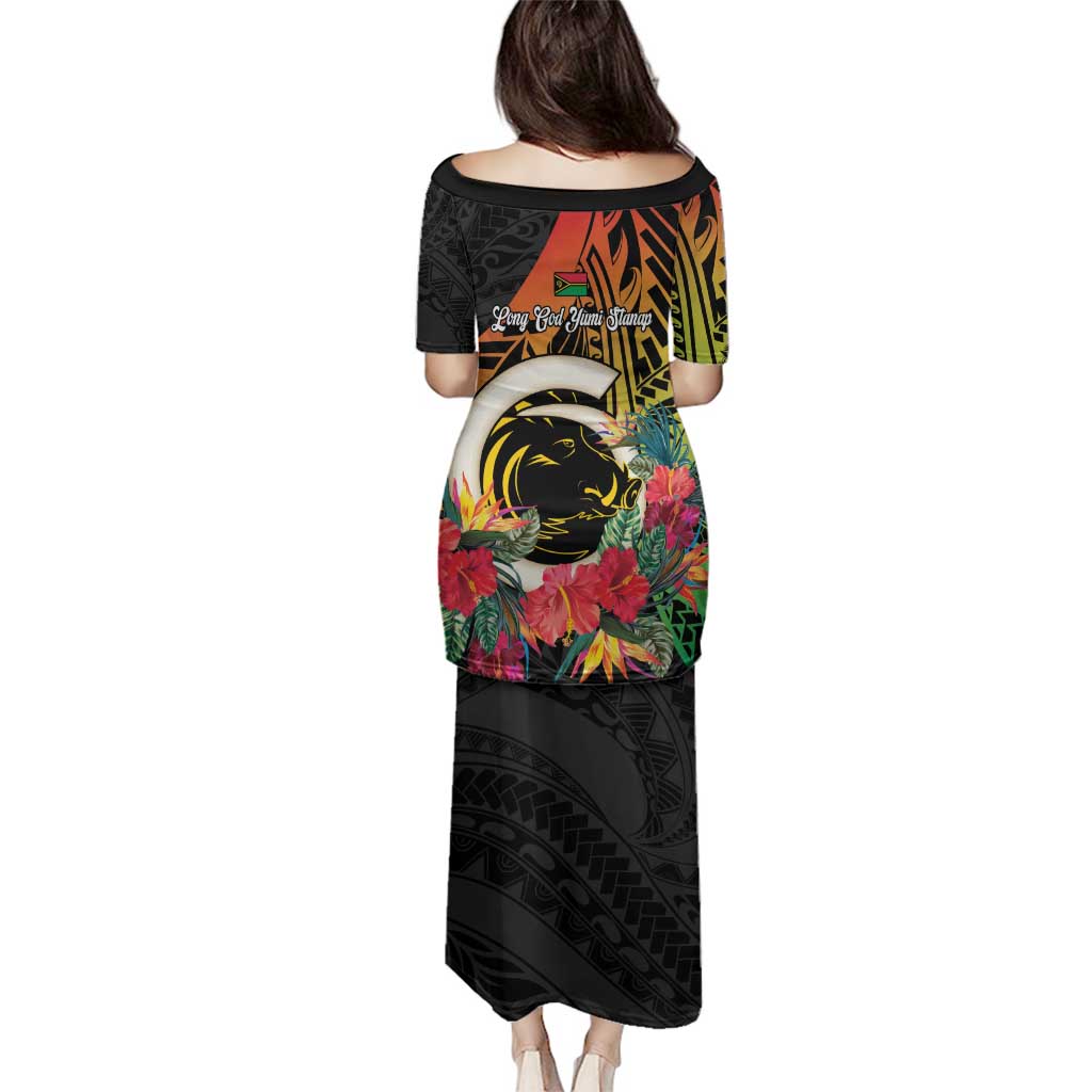 Vanuatu Boar Tusk Yumi Yumi Yumi Family Matching Puletasi and Hawaiian Shirt Independens Dei Long God Yumi Stanap