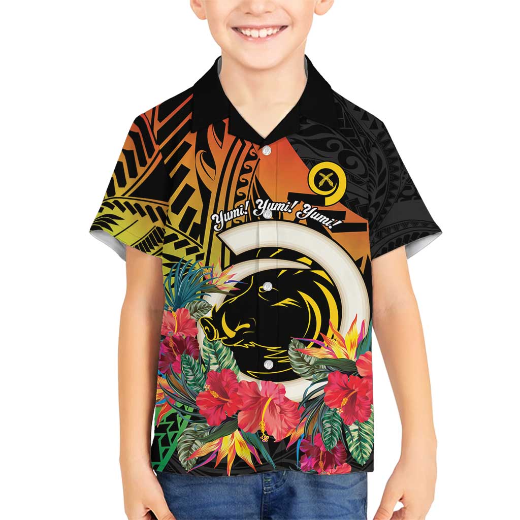 Vanuatu Boar Tusk Yumi Yumi Yumi Family Matching Puletasi and Hawaiian Shirt Independens Dei Long God Yumi Stanap