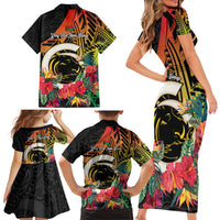 Vanuatu Boar Tusk Yumi Yumi Yumi Family Matching Short Sleeve Bodycon Dress and Hawaiian Shirt Independens Dei Long God Yumi Stanap