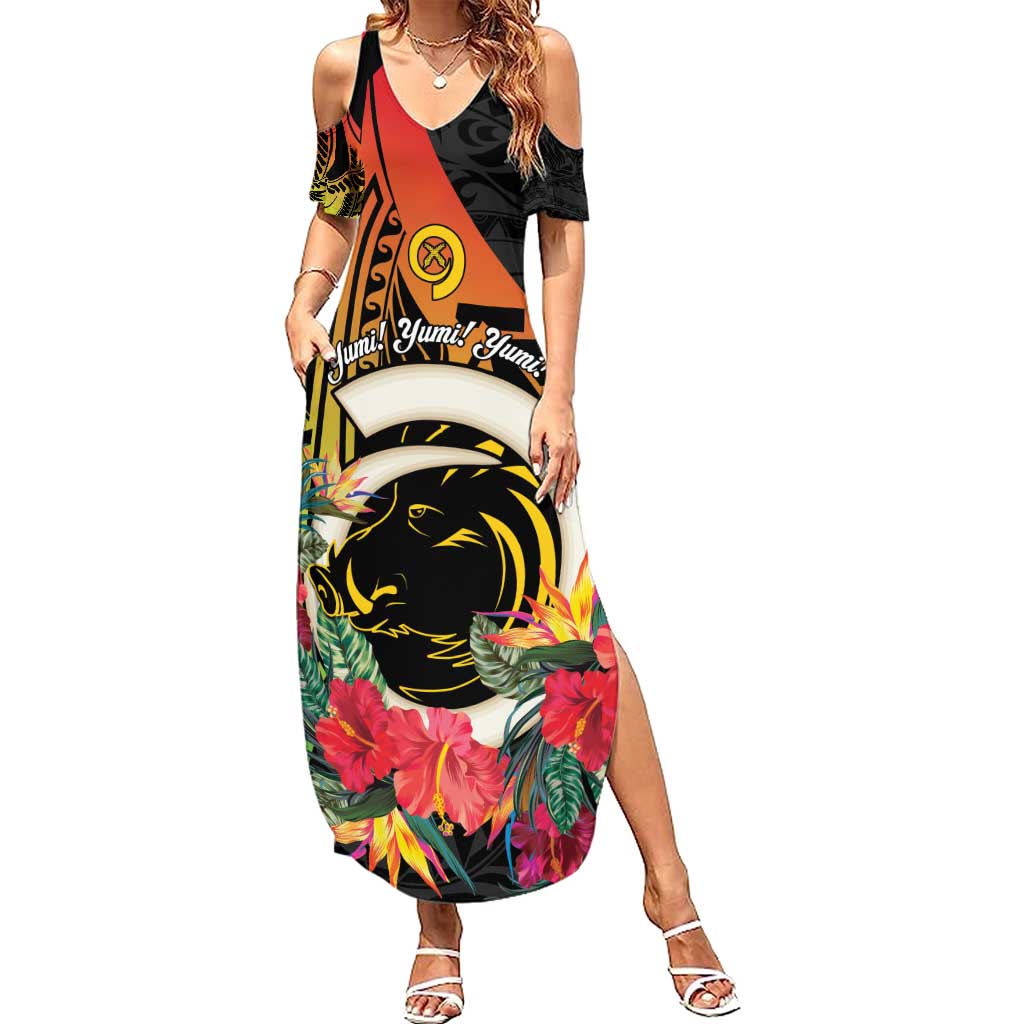 Vanuatu Boar Tusk Yumi Yumi Yumi Family Matching Summer Maxi Dress and Hawaiian Shirt Independens Dei Long God Yumi Stanap