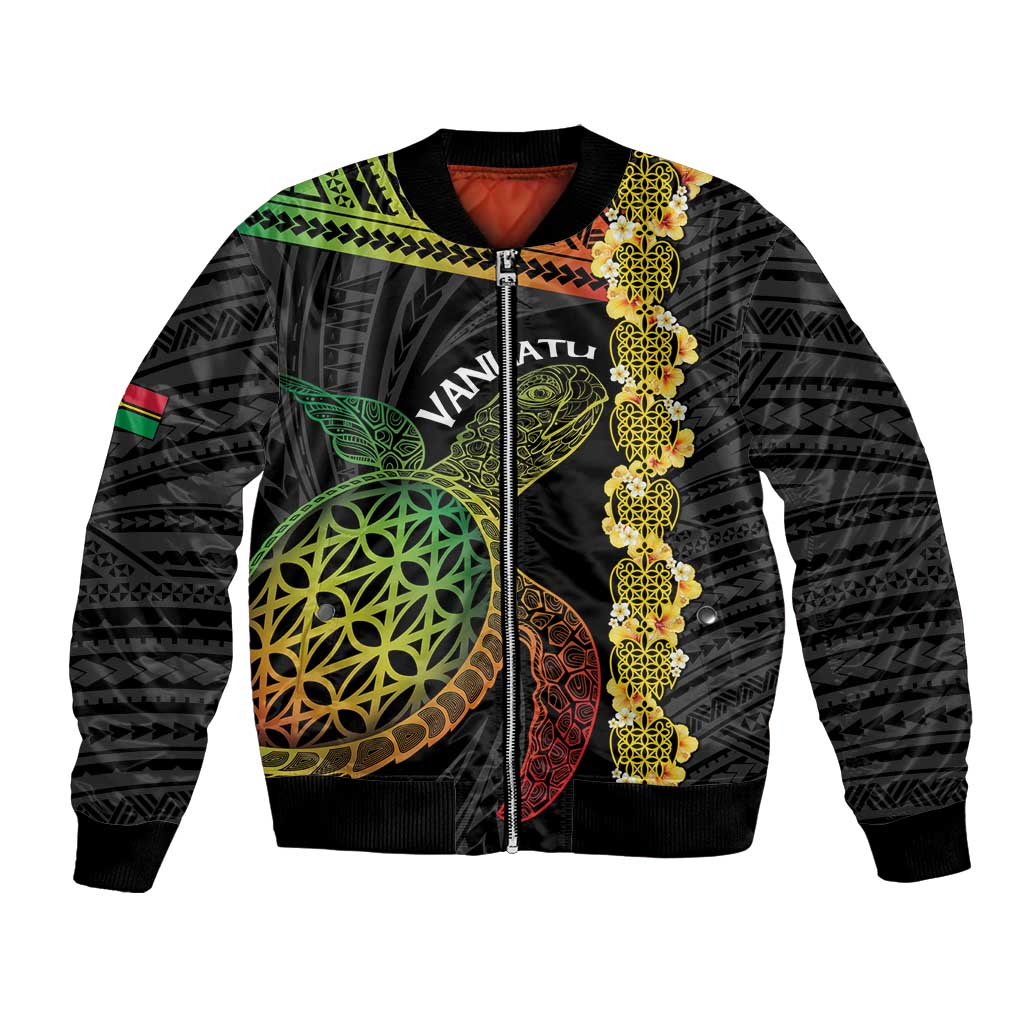 Vanuatu Sand Drawing Turtle Bomber Jacket Happy Independence Day