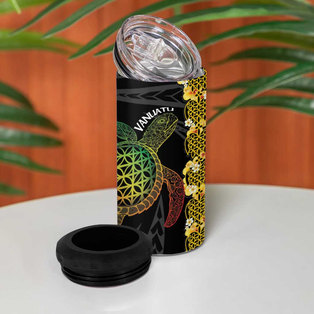 Vanuatu Sand Drawing Turtle 4 in 1 Can Cooler Tumbler Happy Independence Day