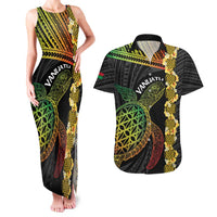 Vanuatu Sand Drawing Turtle Couples Matching Tank Maxi Dress and Hawaiian Shirt Happy Independence Day LT14 Black - Polynesian Pride