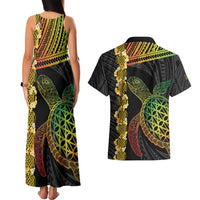 Vanuatu Sand Drawing Turtle Couples Matching Tank Maxi Dress and Hawaiian Shirt Happy Independence Day LT14 - Polynesian Pride