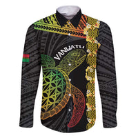 Vanuatu Sand Drawing Turtle Family Matching Long Sleeve Bodycon Dress and Hawaiian Shirt Happy Independence Day