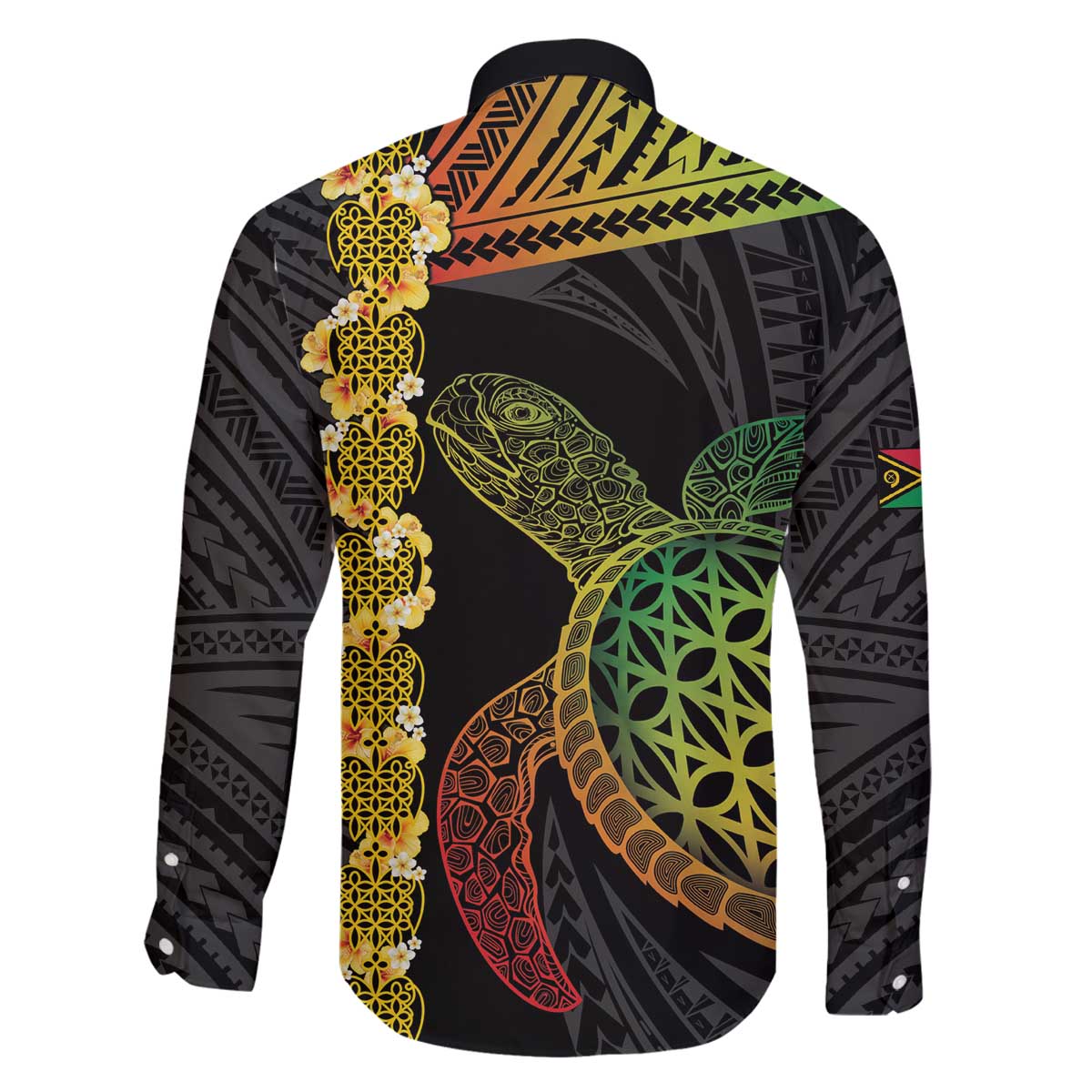 Vanuatu Sand Drawing Turtle Family Matching Off The Shoulder Long Sleeve Dress and Hawaiian Shirt Happy Independence Day