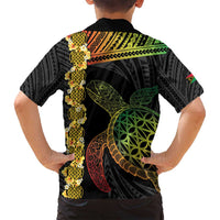 Vanuatu Sand Drawing Turtle Family Matching Off Shoulder Short Dress and Hawaiian Shirt Happy Independence Day