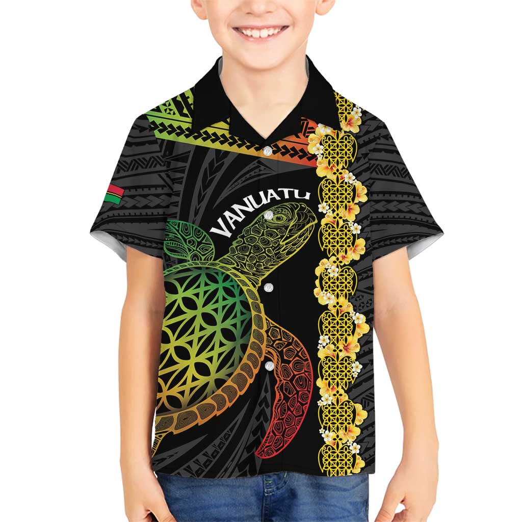 Vanuatu Sand Drawing Turtle Family Matching Off Shoulder Short Dress and Hawaiian Shirt Happy Independence Day