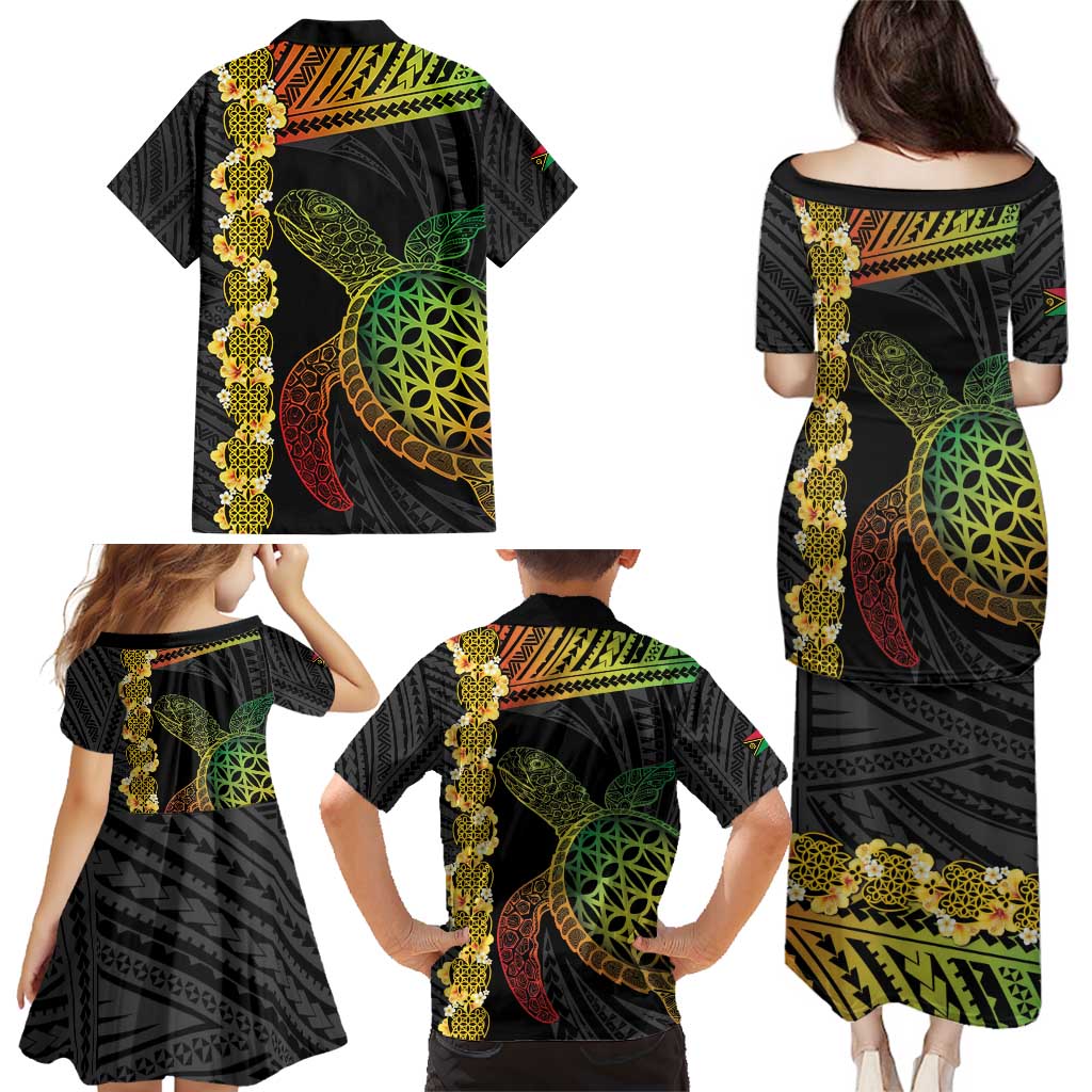 Vanuatu Sand Drawing Turtle Family Matching Puletasi and Hawaiian Shirt Happy Independence Day