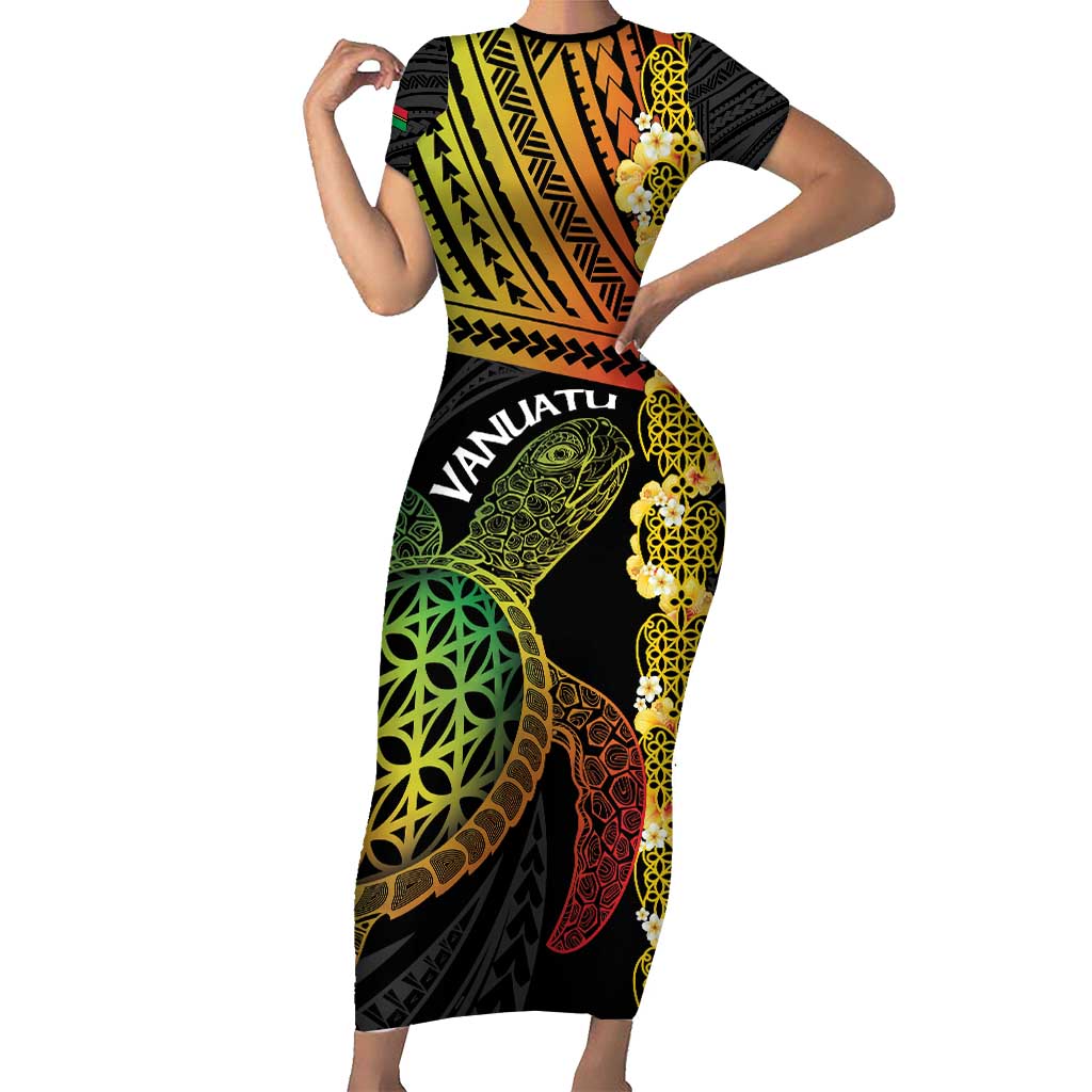Vanuatu Sand Drawing Turtle Family Matching Short Sleeve Bodycon Dress and Hawaiian Shirt Happy Independence Day