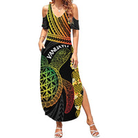 Vanuatu Sand Drawing Turtle Family Matching Summer Maxi Dress and Hawaiian Shirt Happy Independence Day