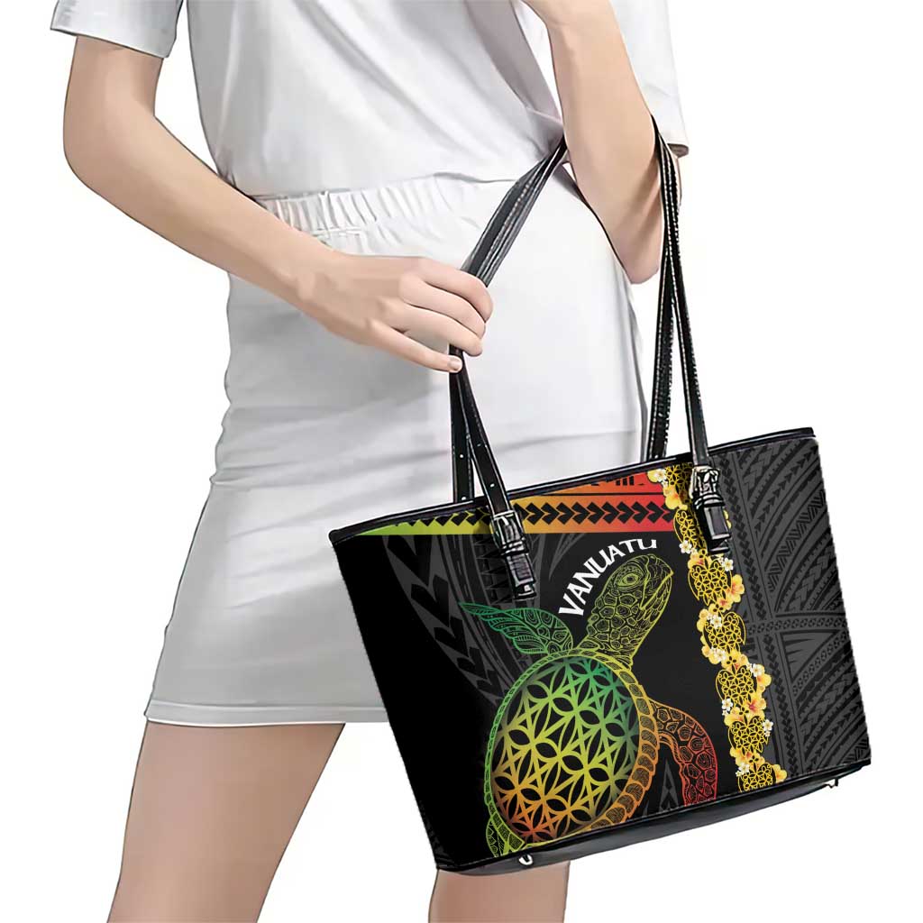 Vanuatu Sand Drawing Turtle Leather Tote Bag Happy Independence Day