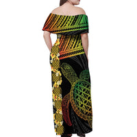 Vanuatu Sand Drawing Turtle Off Shoulder Maxi Dress Happy Independence Day