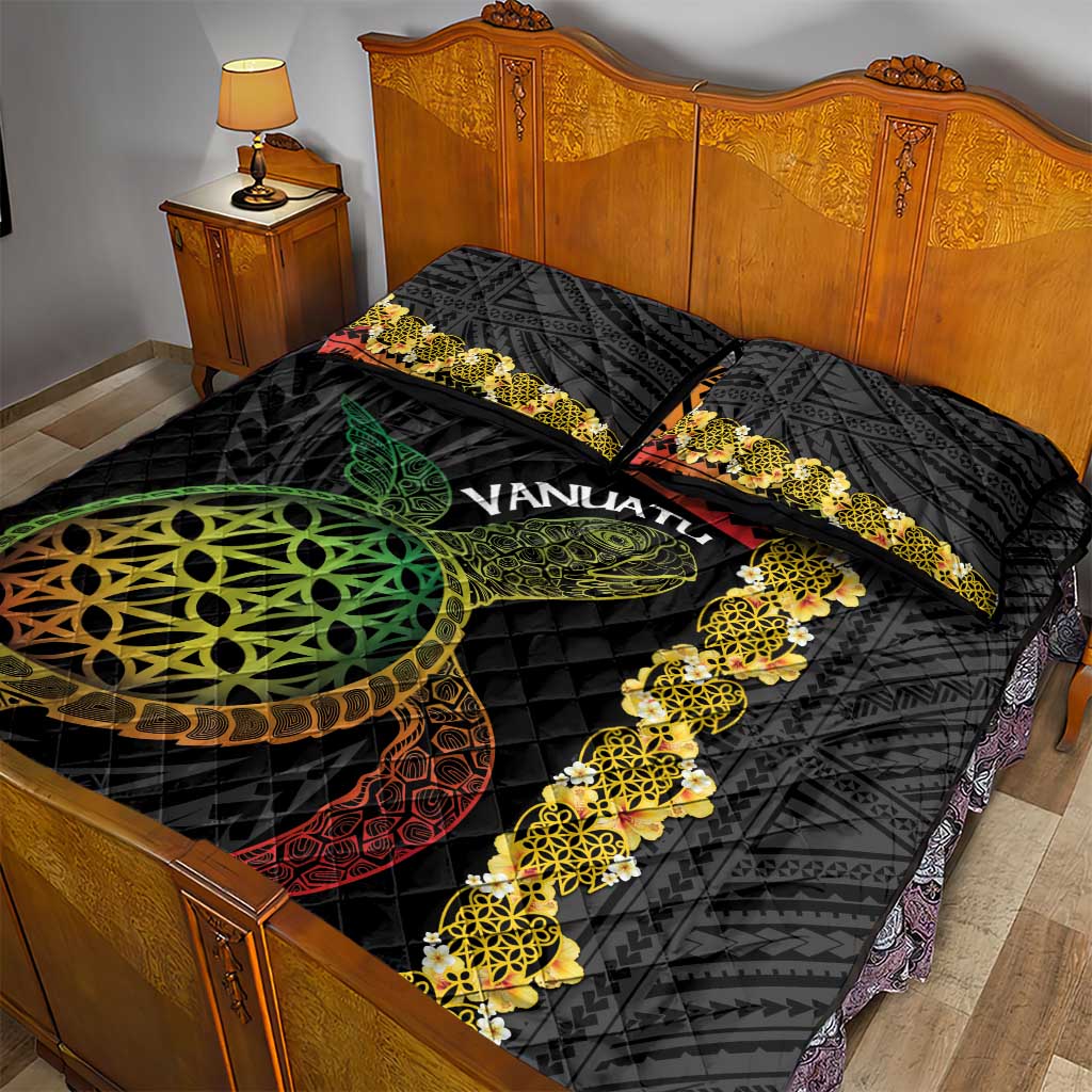 Vanuatu Sand Drawing Turtle Quilt Bed Set Happy Independence Day
