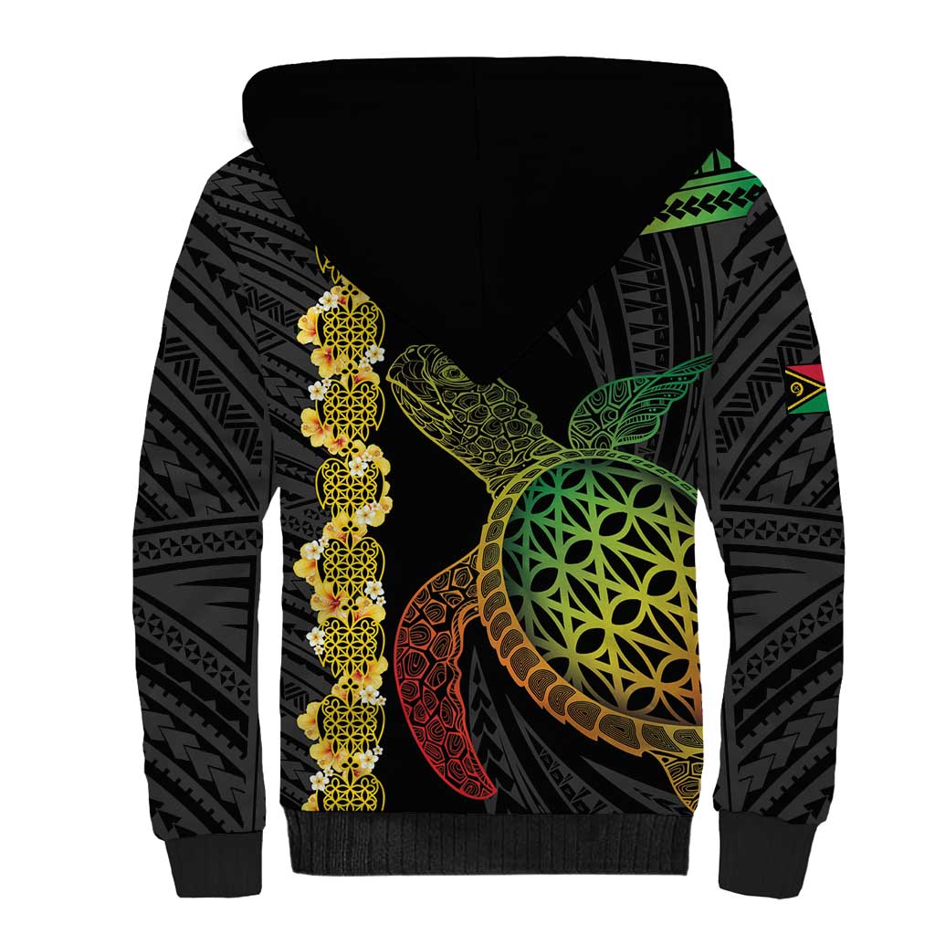 Vanuatu Sand Drawing Turtle Sherpa Hoodie Happy Independence Day