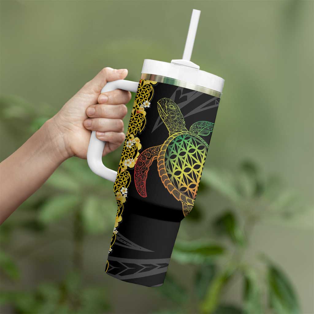 Vanuatu Sand Drawing Turtle Tumbler With Handle Happy Independence Day