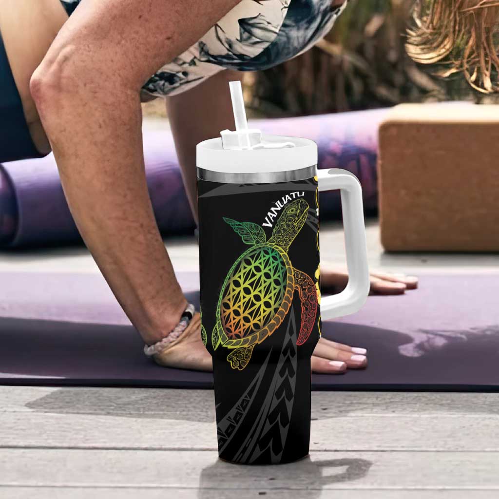 Vanuatu Sand Drawing Turtle Tumbler With Handle Happy Independence Day