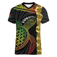 Vanuatu Sand Drawing Turtle Women V-Neck T-Shirt Happy Independence Day LT14 Female Black - Polynesian Pride