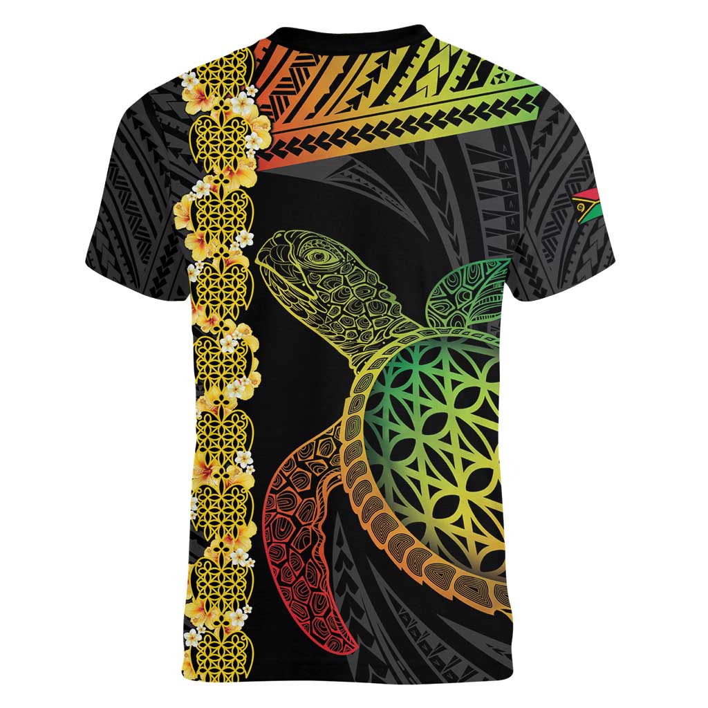 Vanuatu Sand Drawing Turtle Women V-Neck T-Shirt Happy Independence Day LT14 - Polynesian Pride