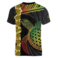 Vanuatu Sand Drawing Turtle Women V-Neck T-Shirt Happy Independence Day LT14 - Polynesian Pride